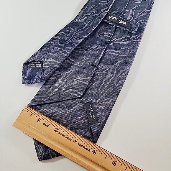 Volta Seta Silk Necktie Blue-Grey Floral Pattern - Made in Italy - Like New - Picture 2 of 4